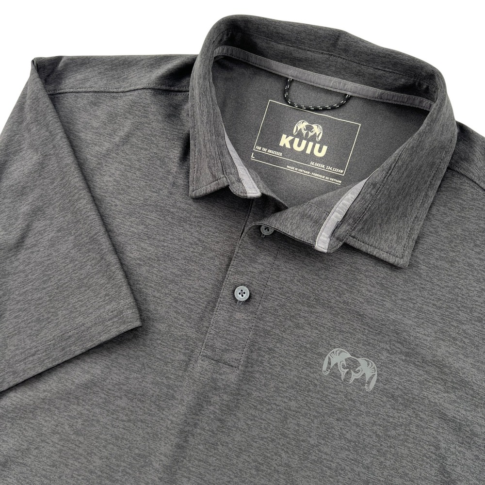 KUIU Performance Short Sleeve Polo Shirt Men Large Charcoal Gray Heather Hunting